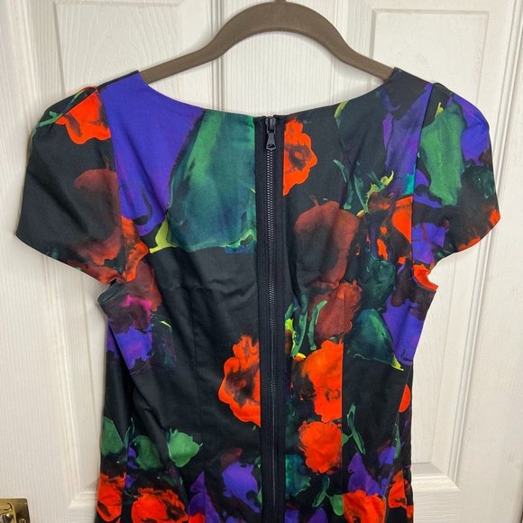 Milly Floral Abstract Colorful Black Mini Dress Size 4 - Picture 6 of 12